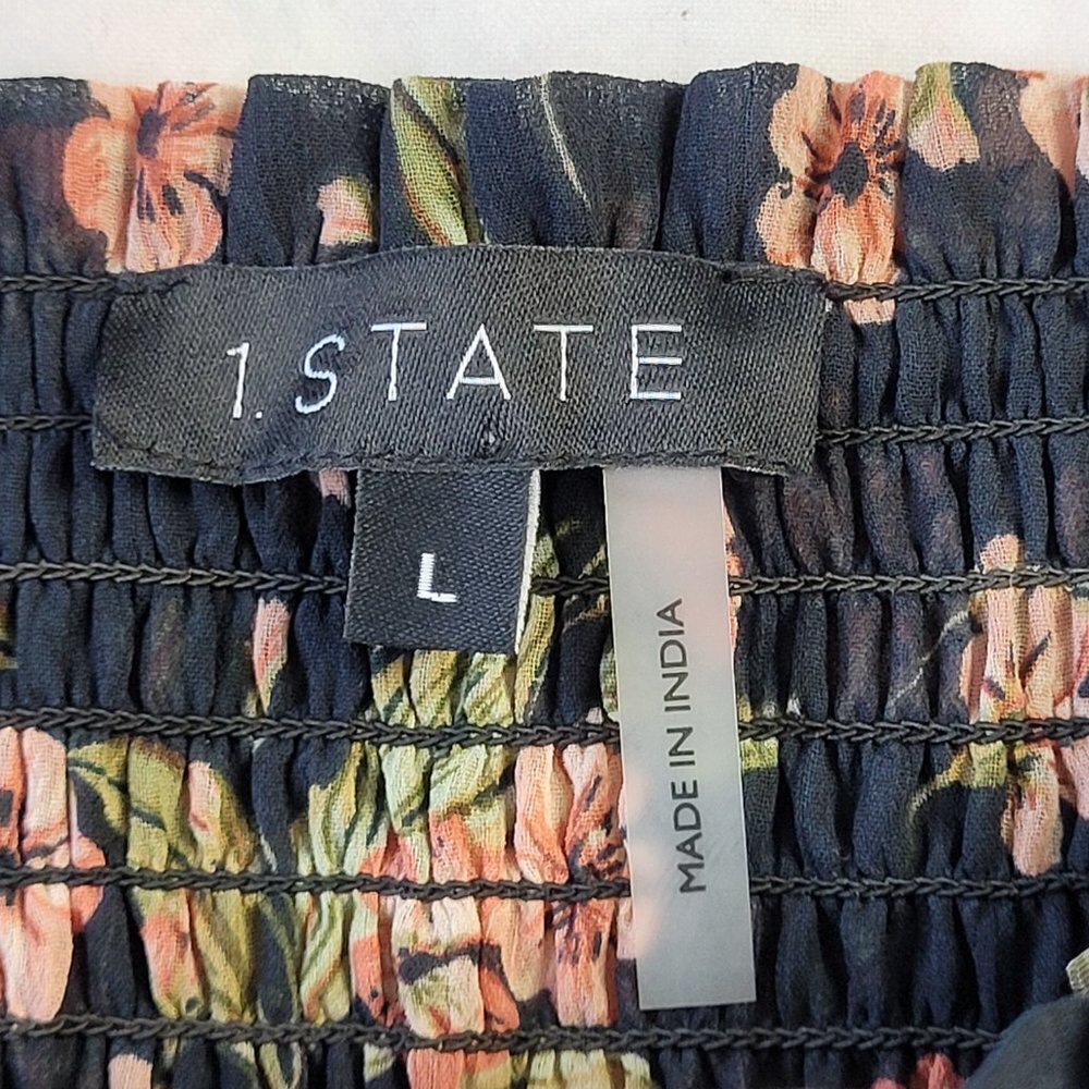 ✅ NWT 1.State black floral maxi dress smoked waist square neck size L - Picture 7 of 13